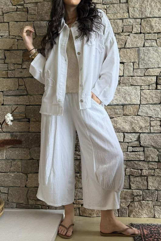 Hippie Shake Linen Blend Shirt Jacket White